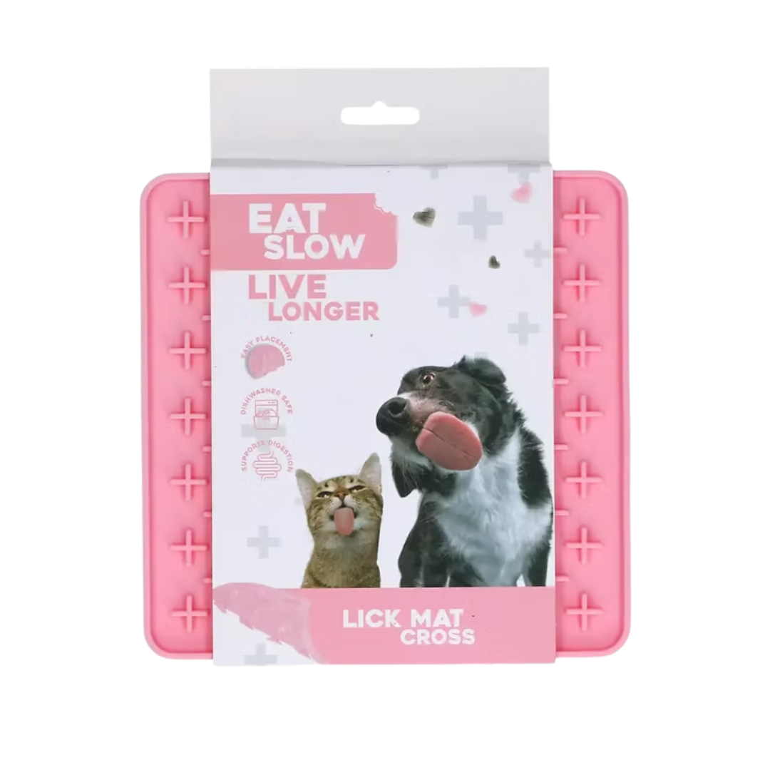 Eat Slow Live Longer Lick Mat Cross – Roze Likmat voor Honden - Afbeelding 2