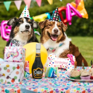 Verjaardagsset voor honden met kroon en feesthoedjes