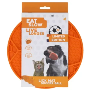 Donatie - Eat Slow Live Longer Lick Mat Soccer Ball Oranje Limited Edition – Voetbal Likmat voor Honden en Katten
