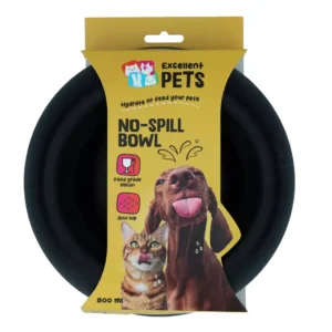 Excellent Pets No-Spill Bowl 800 ml antraciet siliconen voer- en drinkbak met morsbestendige rand voor honden en katten.
