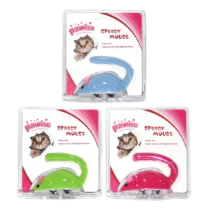 Pawise Speedy Mouse opwindbare speelgoedmuis van zacht fleece voor katten, 9 cm, assorti kleuren.