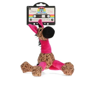 Retrodog Donkey Roze S zachte hondenknuffel met pieper en duurzame gerecyclede vulling, formaat 20 x 25 cm.